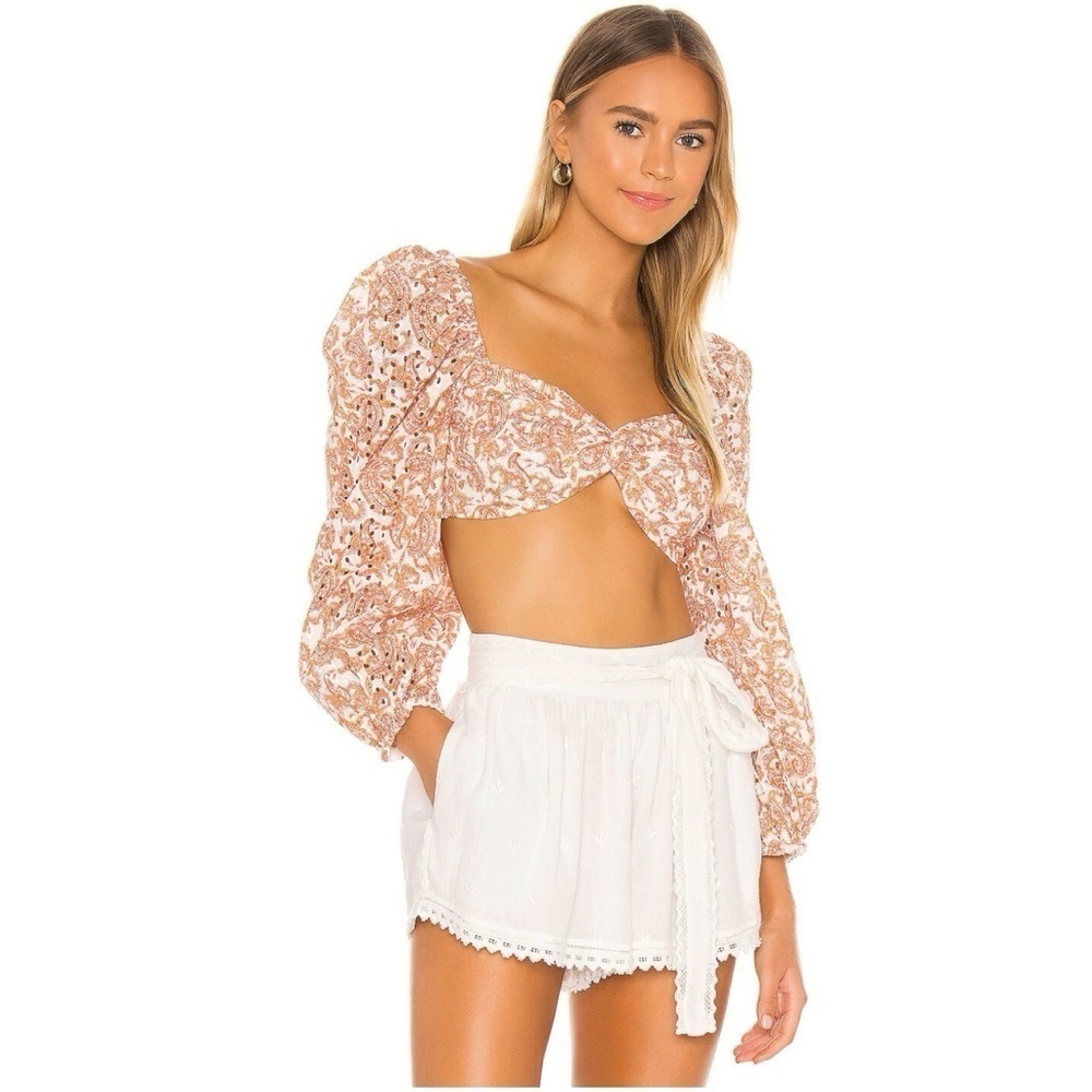 Bardot Embroidered Eyelet Paisley Cropped Top Bohemian Peasant Festival New 6 S